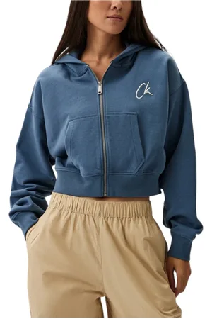 Calvin Klein Bluzy, Kobieta, Niebieski, M, Bluza z haftem CK na suwak