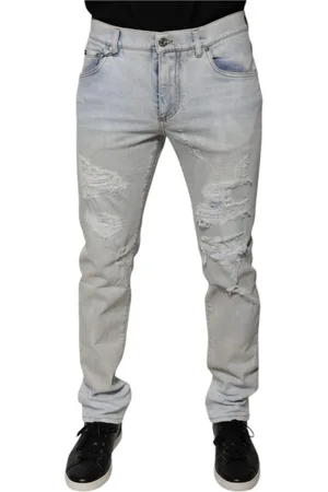 Dolce & Gabbana Jeansy, Mężczyzna, Niebieski, M, Jasnoniebieskie Ripped Skinny Jeansy