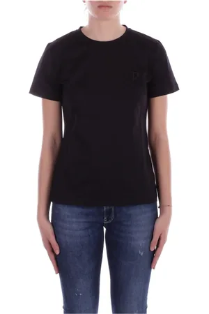 Dondup Koszulki, Kobieta, Czarny, S, Bawełna, Czarna Koszulka z Logo Slim Fit