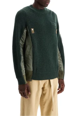 SACAI Swetry, Mężczyzna, Niebieski, L, Nylon, Warstwowy Sweter z Wełny z Kieszeniami