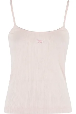Maison Kitsuné Koszulki, Kobieta, Różowy, M, Różowy top z koronką z dżerseju