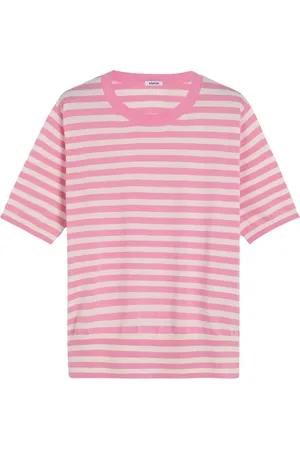 Aspesi Koszulki, Kobieta, Różowy, 2XS, Paski z bawełny, jedwabiu i lnu T-shirt