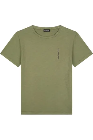 Dondup Koszulki, Mężczyzna, Zielony, L, Zwykły T-shirt z okrągłym dekoltem i pionowym nadrukiem logo