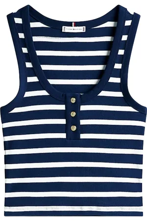 Tommy Hilfiger Koszulki, Kobieta, Niebieski, S, Bawełna, Slim Henley Scoop-Neck Tank Top