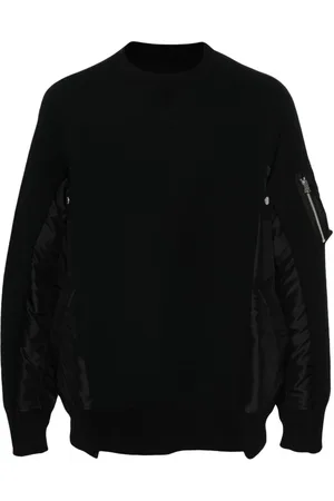 SACAI Bluzy, Mężczyzna, Czarny, M, Czarny Sweter z Okrągłym Dekoltem i Kieszenią na Zamek