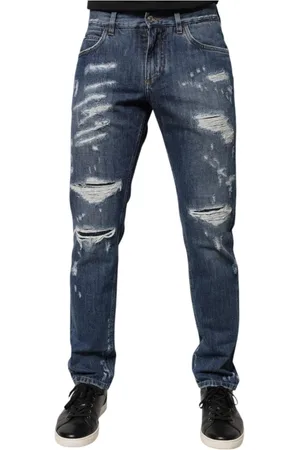 Dolce & Gabbana Jeansy, Mężczyzna, Niebieski, S, Zniszczone Skinny Jeansyy