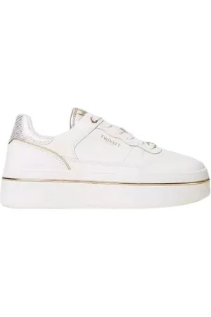 Twin-Set Buty, Kobieta, Biały, 40 EU, Laminowane skórzane platformy