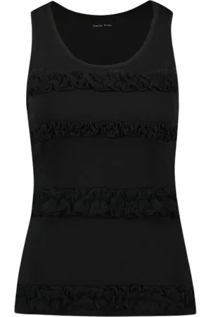 Simone Rocha Koszulki, Kobieta, Czarny, S, Bluzka z falbaną z bawełnianej dzianiny