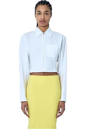 Jacquemus Bluzki, Kobieta, Biały, S, Mirada Crop Zip-Up Bawełniana Koszula
