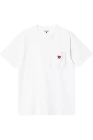Carhartt Koszulki, Mężczyzna, Biały, M, Bawełna, T-shirt z kieszenią na serce Biały Czerwony