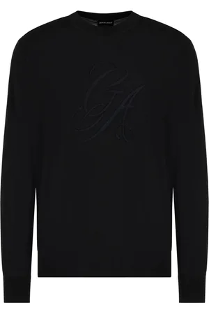Giorgio Armani Swetry, Mężczyzna, Czarny, L, Fantazyjny Czarny Sweter