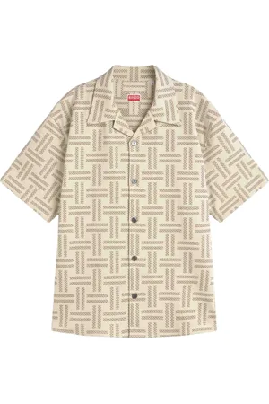 Kenzo Koszule, Mężczyzna, Beżowy, S, Tropikalna Koszula Weave Hawajska