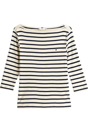 Tommy Hilfiger Koszulki, Kobieta, Beżowy, S, Bawełna, Slim Fit Boat Neck T-Shirt