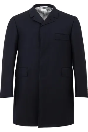 Thom Browne Płaszcze, Mężczyzna, Niebieski, L, Wełna, Niebieski płaszcz Chesterfield