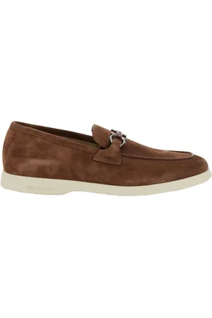 Salvatore Ferragamo Buty, Mężczyzna, brązowy, 40 EU, Zamsz, Brązowe mokasyny z zamszu z metalowymi haczykami