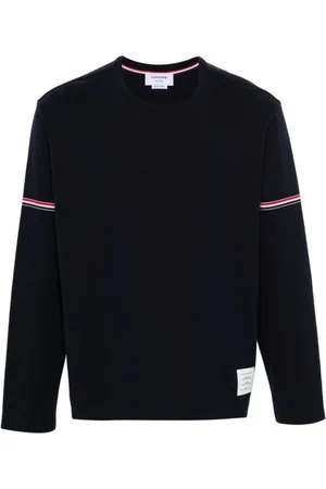 Thom Browne Bluzy, Mężczyzna, Niebieski, M, Bawełna, Niebieski sweter z okrągłym dekoltem w paski