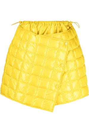 Moncler Spódnice, Kobieta, Żółty, S, Quilted Asymmetric Skirt Logo