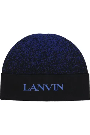 Lanvin Akcesoria, Kobieta, Niebieski, ONE SIZE, Wełna, Wełniana Czapka Beanie z Haftowanym Logo