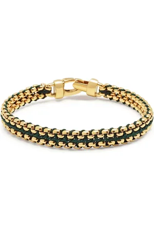 Nialaya Akcesoria, Mężczyzna, Żółty, 2XL, Nylon, Zielona pleciona bransoletka 8 mm typu box chain w kolorze złotym