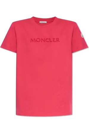 Moncler Koszulki, Kobieta, Różowy, S, Bawełna, Bawełniana koszulka z krótkim rękawem i haftowanym logo
