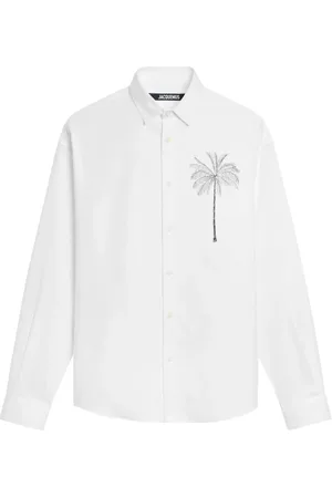 Jacquemus Koszule, Mężczyzna, Biały, L, Biała Koszula z Graficznym Nadrukiem i Guzikami