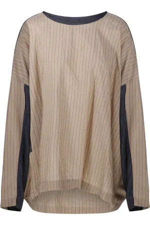 DRIES VAN NOTEN Koszulki, Kobieta, Beżowy, L, Asymetryczny Top z Kontrastowym Panelem