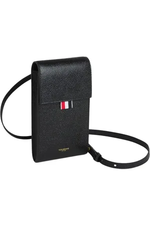 Thom Browne Torebki, Mężczyzna, Czarny, ONE SIZE, Skóra, Skórzana torebka na telefon