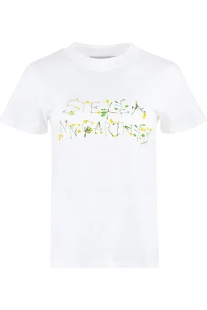 Stella McCartney Koszulki, Kobieta, Biały, S, Bawełna, T-shirt z prążkowanym dekoltem