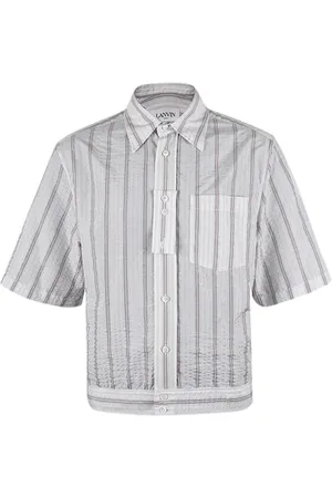 Lanvin Koszule, Mężczyzna, Niebieski, XL, Bawełna, Pasiasta koszula bluzon z bawełny poplinowej