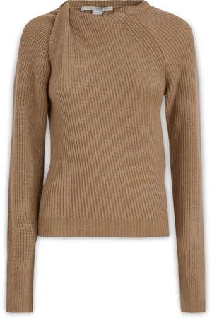 Stella McCartney Swetry, Kobieta, brązowy, M, Wełna, Prążkowany sweter z długim rękawem