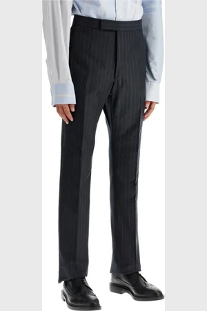 Thom Browne Spodnie, Mężczyzna, Szary, S, Wełna, Wełniane spodnie w prążki