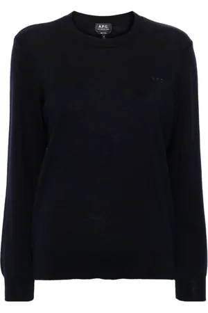 A.P.C. Swetry, Kobieta, Niebieski, L, Wełna, Niebieski sweter wełniany z haftowanym logo