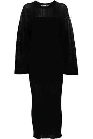 Stella McCartney Sukienki, Kobieta, Czarny, M, Nylon, Sukienka midi z delikatnej prążkowanej dzianiny