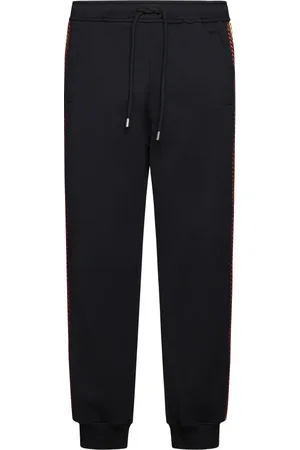 Lanvin Spodnie, Mężczyzna, Czarny, XS, Bawełna, Czarne spodnie dresowe z dżerseju z detalami w paski