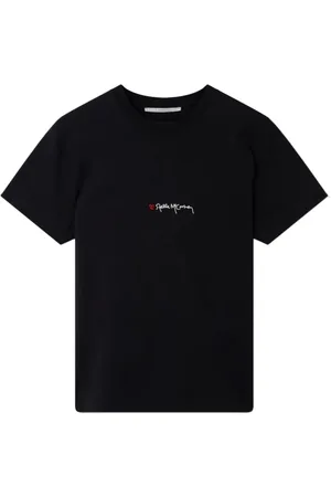 Stella McCartney Koszulki, Kobieta, Czarny, S, Bawełna, Koszulka z haftowanym logo Iconic Love
