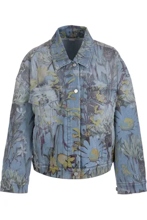Stella McCartney Kurtki, Kobieta, Niebieski, S, Bawełna, Rewild Flora Printed Oversized Jacket