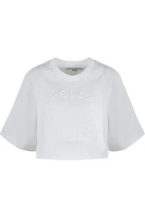 Stella McCartney Koszulki, Kobieta, Biały, M, Bawełna, Krótki T-shirt z wytłaczanym logo Flock