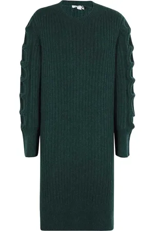 Stella McCartney Swetry, Kobieta, Zielony, S, Kaszmir, Kaszmirowy sweter z prążkami i rozcięciami po bokach