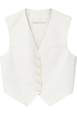 Stella McCartney Kurtki, Kobieta, Beżowy, XS, Wełna, Krótka, dopasowana wełniana kamizelka