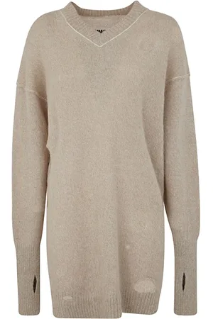 Maison Margiela Sukienki, Kobieta, Beżowy, M, Bawełna, Sukienka Mini z Dekoltem w Serek