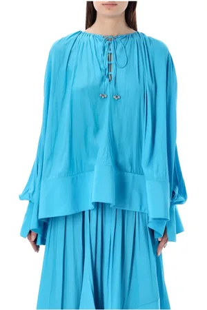 Lanvin Bluzki, Kobieta, Niebieski, S, Poliester, Drapowana Koszula Oversize