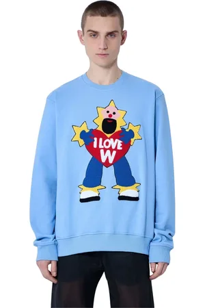 WALTER VAN BEIRENDONCK Bluzy, Mężczyzna, Niebieski, L, Bawełniany Sweter z Logo