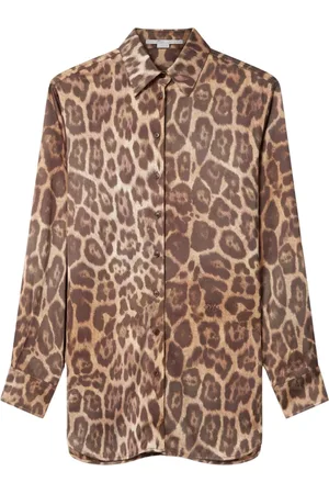Stella McCartney Bluzki, Kobieta, brązowy, 2XS, Brązowa koszula zapinana na guziki z ostrym kołnierzykiem