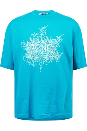 Acne Studios Koszulki, Mężczyzna, Niebieski, M, Bawełna, T-Shirt Devil Logo Fluo