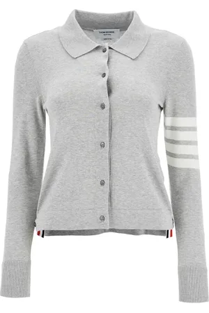 Thom Browne Swetry, Kobieta, Szary, S, Bawełna, Jasnoszary bawełniany kardigan z charakterystycznymi paskami