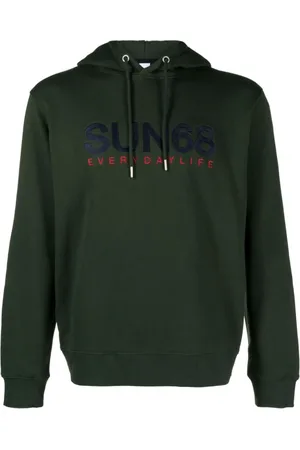 sun68 Bluzy, Mężczyzna, Zielony, S, Bluza z kapturem z haftowanym logo