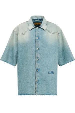 Maison Margiela Koszule, Mężczyzna, Niebieski, S, Denim, Denimowa Koszula z Krótkim Rękawem