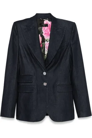 Dolce & Gabbana Kurtki, Kobieta, Niebieski, M, Denim, Indigo Denim Blazer z Poduszki na Ramionach