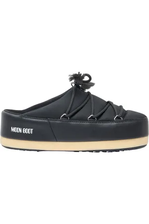Moon Boot Buty, Kobieta, Czarny, 41 EU, Nylon, Wsuwane Klapki z Nylonu ze Sznurowaniem i Nadrukiem Logo