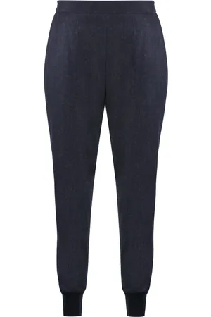 Stella McCartney Spodnie, Kobieta, Niebieski, XS, Bawełna, Prążkowane spodnie dresowe z wełny z kieszeniami